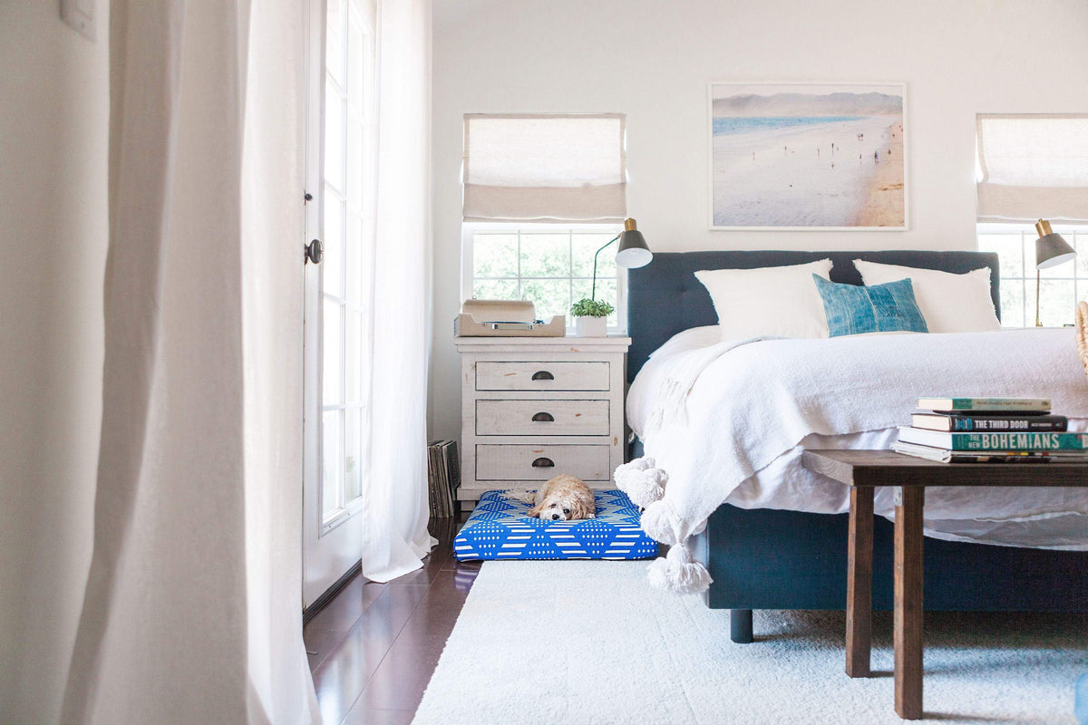 Blue Bogolan - Boho Dog Bed or Bed Cover